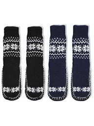 Adults 1 or 2-PK Knitted Slipper Socks with NON-Slip Skids (X-Large (28cm))