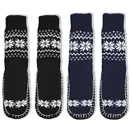 Adults 1 or 2-PK Knitted Slipper Socks with NON-Slip Skids (X-Large (28cm))