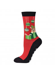 HIBALY Holiday Christmas Socks for Men, Women and Kids (All members) (Lady's 9-11, Red- Spheres)