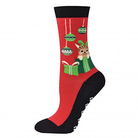 HIBALY Holiday Christmas Socks for Men, Women and Kids (All members) (Lady's 9-11, Red- Spheres)