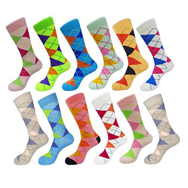 Men's Crew Colorful Dress Socks (10-13) (Pack of 12 or 6)