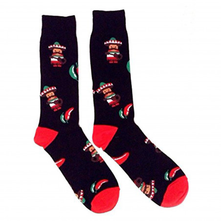 Novelty Fine Fit Crew Socks - Mix Prints (Black Mariachi Chili Pepper)
