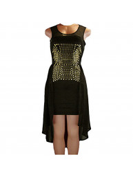 San Joy Juniors Black with Gold Sleeveless Dress