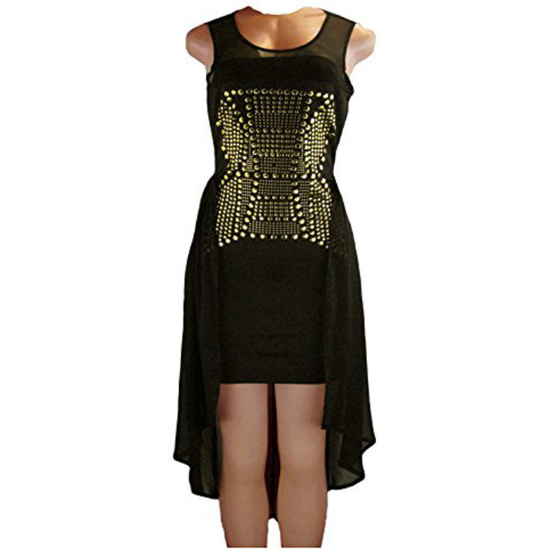 San Joy Juniors Black with Gold Sleeveless Dress