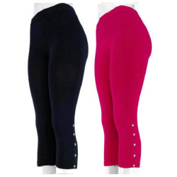 J.ann 2pc/pk Womens Seamless Capri with Rhinestone Bottons