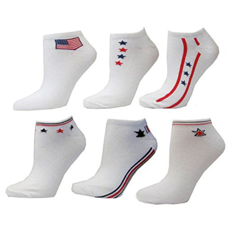 HIBALY 12-pair/pk Low Cut Ankle Socks No Show Anklet American Patriot Flag Stars Design for July-4th USA