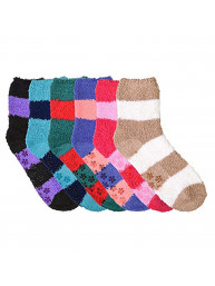 6 PAIRS WOMEN COZY FUZZY NON SKID STRIPES SUPER SOFT WINTER SLIPPER SOCKS 9-11