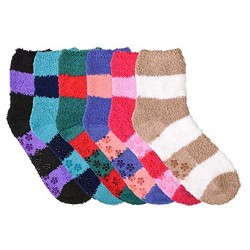 6 PAIRS WOMEN COZY FUZZY NON SKID STRIPES SUPER SOFT WINTER SLIPPER SOCKS 9-11