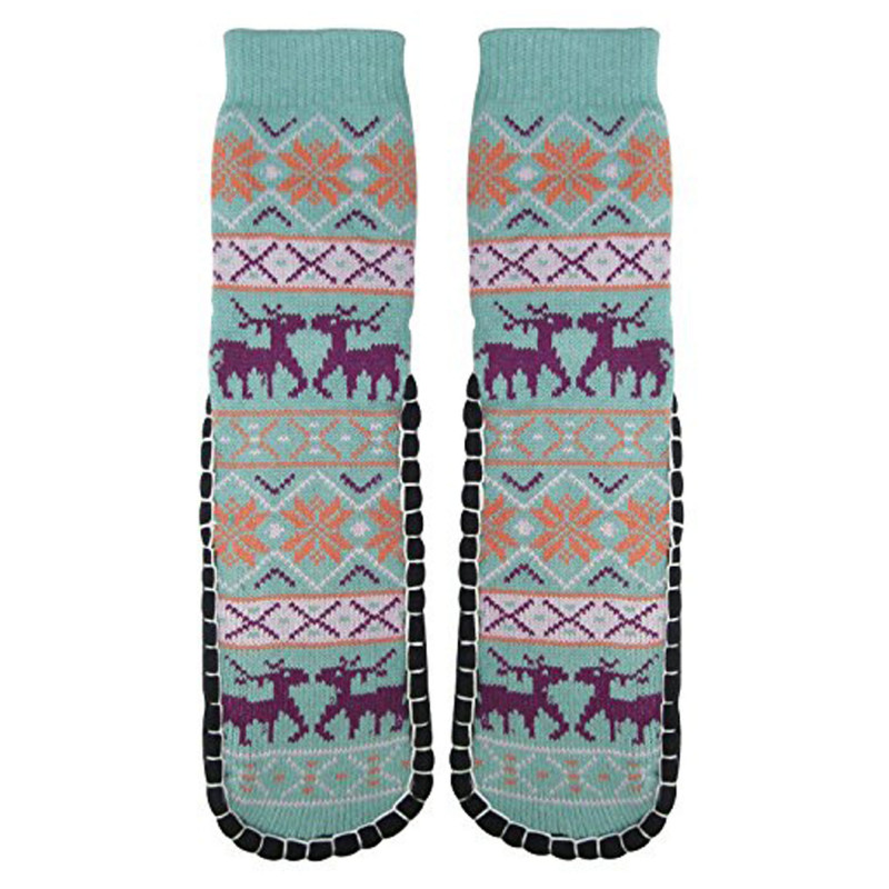 Adults 1 or 2-PK Knitted Slipper Socks with NON-Slip Skids (Medium (23-24cm))