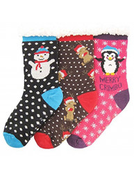 J. Ann Adult Christmas Thermal Fleece-Lined Slipper Socks with Non-Skid (Sizes : Large 25cm)