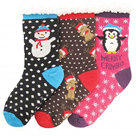 J. Ann Adult Christmas Thermal Fleece-Lined Slipper Socks with Non-Skid (Sizes : Large 25cm)