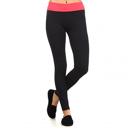 Yoga Pants with Fold Over Solid Waistband (Large)