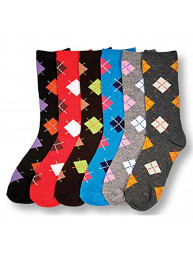 Ladies 6 Pair/Pack Fun and Colorful Design Crew Socks