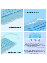 Pacificlane Disposable 3 Layered Ear Loop Safety Face Masks Breathable, Comfortable for Protection, From , Dust, Allergens 50pc