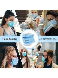 Pacificlane Disposable 3 Layered Ear Loop Safety Face Masks Breathable, Comfortable for Protection, From , Dust, Allergens 50pc