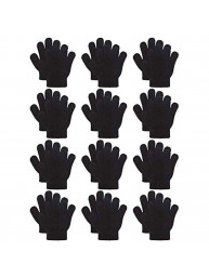 Kids 12-Pair Pack Winter Gloves, All Black (5.5-6 inc)