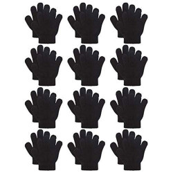 Kids 12-Pair Pack Winter Gloves, All Black (5.5-6 inc)