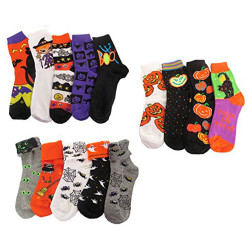 Youth 6-PK or 12-PK Fun and Colorful Assortment of Halloween Socks, Socks Size 6-8