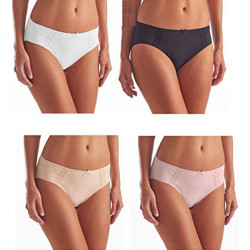 Cut Underwear Brushed Microfiber with Lace - Ultra Soft Comfort- 4 Pack Assorted 4 Color (White, Pink, Nude, Black)