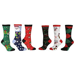 Women's Christmas Crew Socks, Sock Size 9-11, (6 Pack )