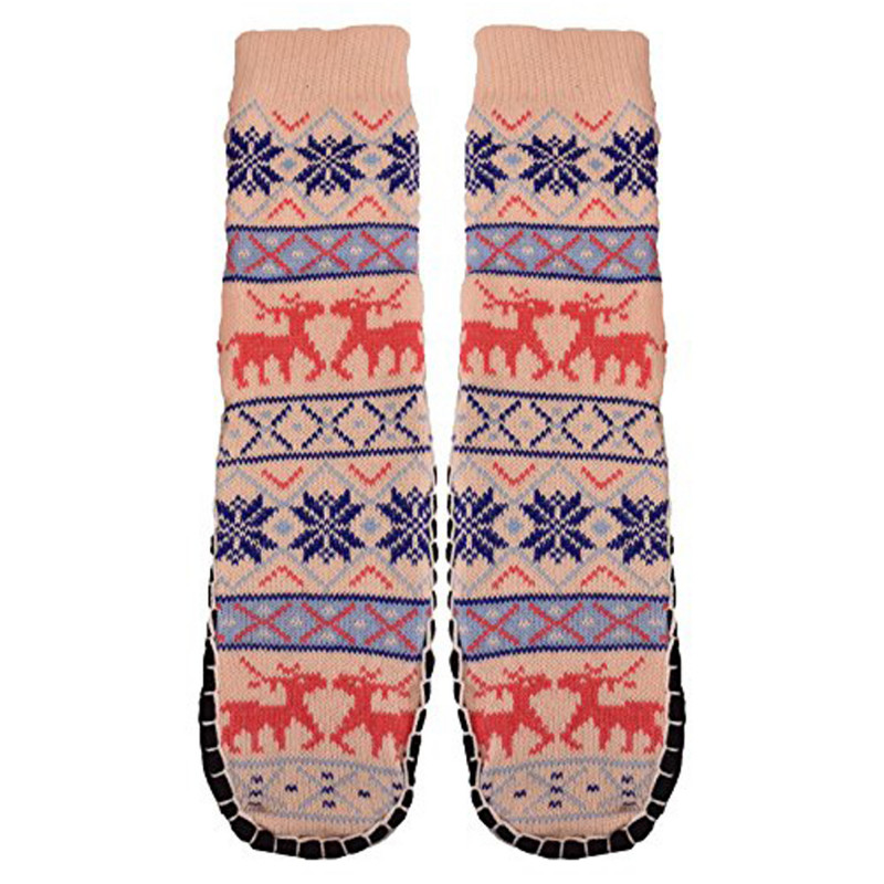 Women's Jacquard Knitted Slipper Sock-Bottom 23-24cm