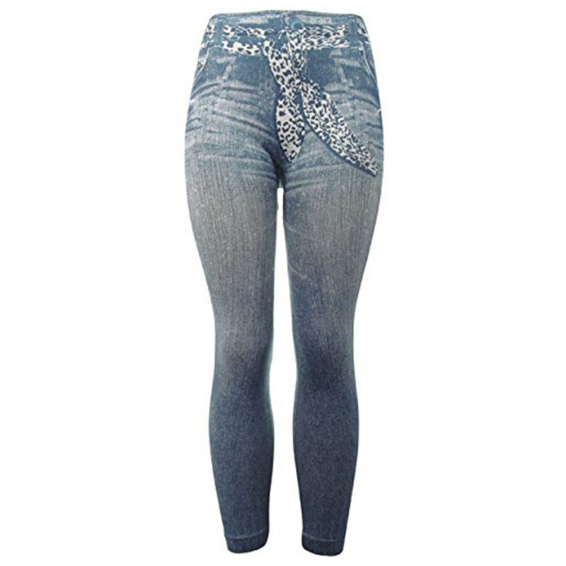 J.ann Womens Denim-like Printed Footless Long Leggings, Blue, Free Size