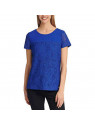 Calvin Klein Women's Short Sleeve Mesh Overlay Double Layer Tee (Atlas Blue, M)