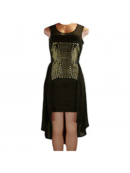 San Joy Juniors Black with Gold Sleeveless Dress