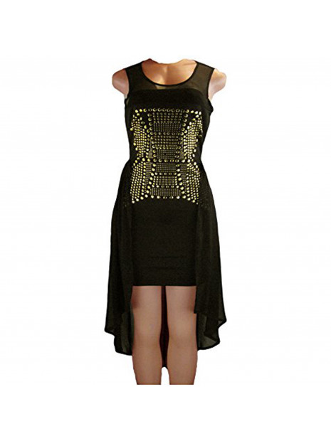 San Joy Juniors Black with Gold Sleeveless Dress