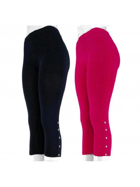 J.ann 2pc/pk Womens Seamless Capri with Rhinestone Bottons