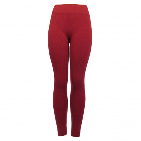 Winter Fashion Seamless Cable Knit Fleece Lined Leggings- Color:Dark Red