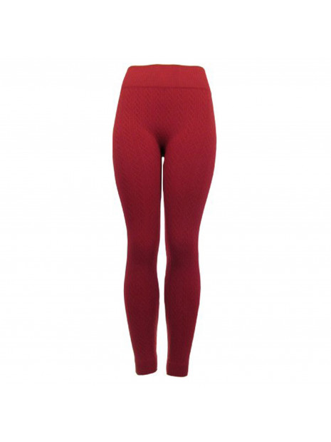 Winter Fashion Seamless Cable Knit Fleece Lined Leggings- Color:Dark Red