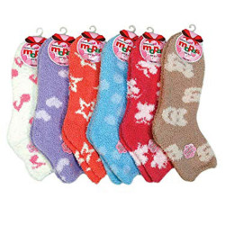 6 PAIRS WOMEN COZY FUZZY NON SKID STRIPES SUPER SOFT WINTER SLIPPER SOCKS 9-11