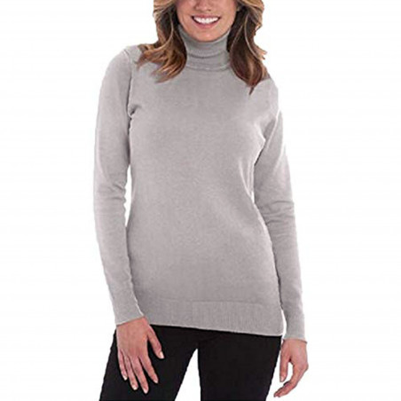 Joseph A. Women's Solid Long Sleeve Turtleneck Sweater(Light Heather Grey/Medium)