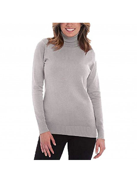 Joseph A. Women's Solid Long Sleeve Turtleneck Sweater(Light Heather Grey/Medium)