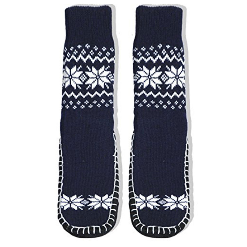 Adults 1 or 2-PK Knitted Slipper Socks with NON-Slip Skids (X-Large (28cm))