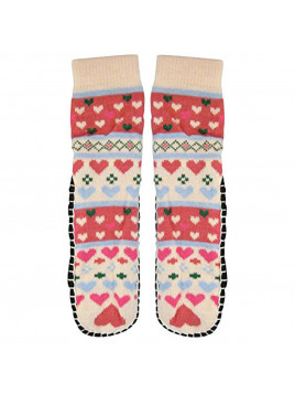 J.Ann Ladies Jacquard Knitted Slipper Sock, Hearts Designs,Bottom Size:23-24 cm