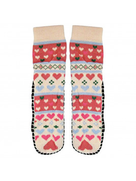 J.Ann Ladies Jacquard Knitted Slipper Sock, Hearts Designs,Bottom Size:23-24 cm