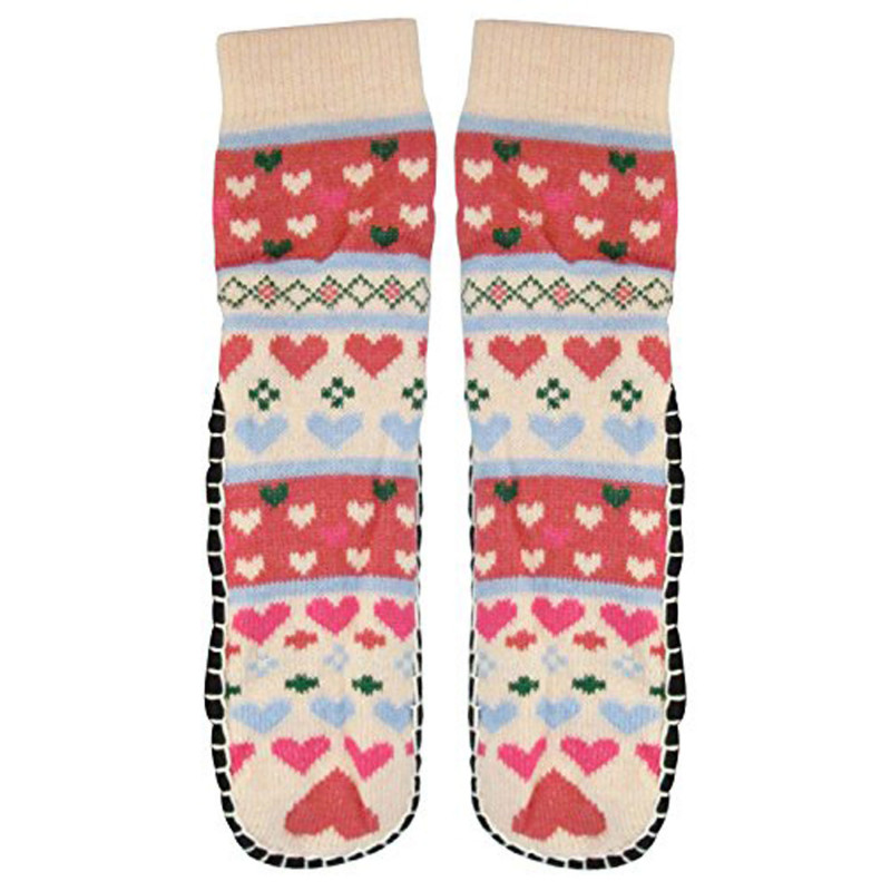 J.Ann Ladies Jacquard Knitted Slipper Sock, Hearts Designs,Bottom Size:23-24 cm