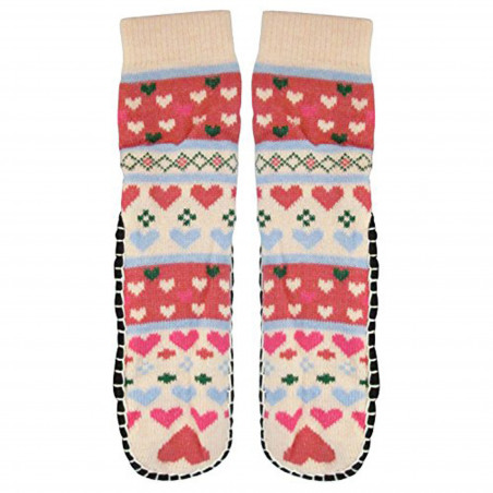 J.Ann Ladies Jacquard Knitted Slipper Sock, Hearts Designs,Bottom Size:23-24 cm