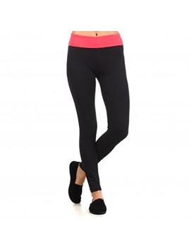 Yoga Pants with Fold Over Solid Waistband (Large)