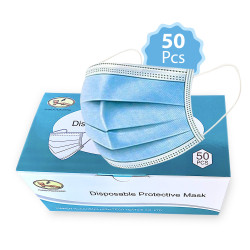 Hibaly Disposable 3 Layered Ear Loop Safety Face Masks Breathable, Comfortable for Protection, From , Dust, Allergens 50pc