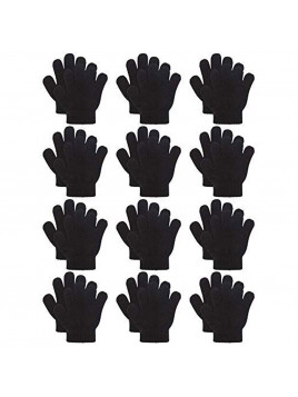 Kids 12-Pair Pack Winter Gloves, All Black (5.5-6 inc)