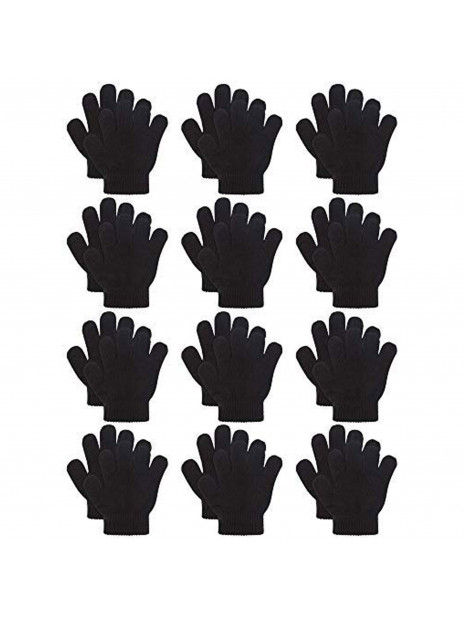 Kids 12-Pair Pack Winter Gloves, All Black (5.5-6 inc)