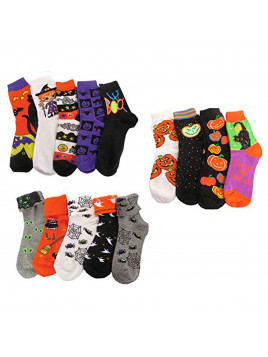 Youth 6-PK or 12-PK Fun and Colorful Assortment of Halloween Socks, Socks Size 6-8