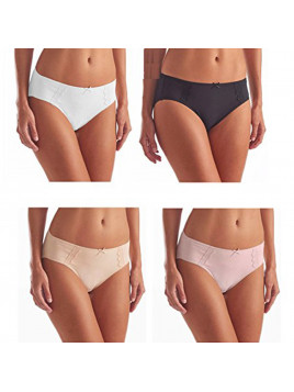 Cut Underwear Brushed Microfiber with Lace - Ultra Soft Comfort- 4 Pack Assorted 4 Color (White, Pink, Nude, Black)