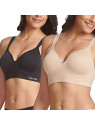 Ladies' Seamless Wireless Bra, 2-Pack, White/Gray