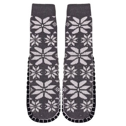 Adults 1 or 2-PK Knitted Slipper Socks with NON-Slip Skids (Medium (23-24cm))